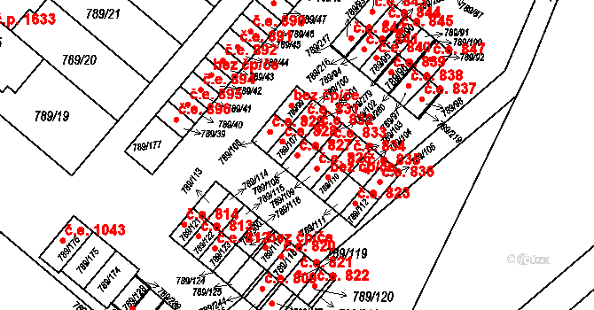Strážnice 827 na parcele st. 789/108 v KÚ Strážnice na Moravě, Katastrální mapa