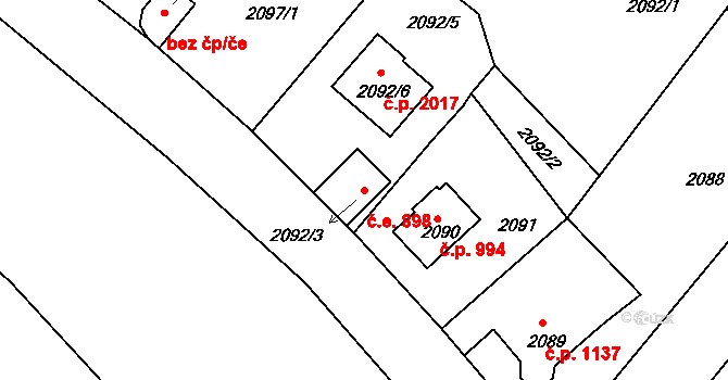 Děčín VI-Letná 898, Děčín na parcele st. 2092/3 v KÚ Podmokly, Katastrální mapa