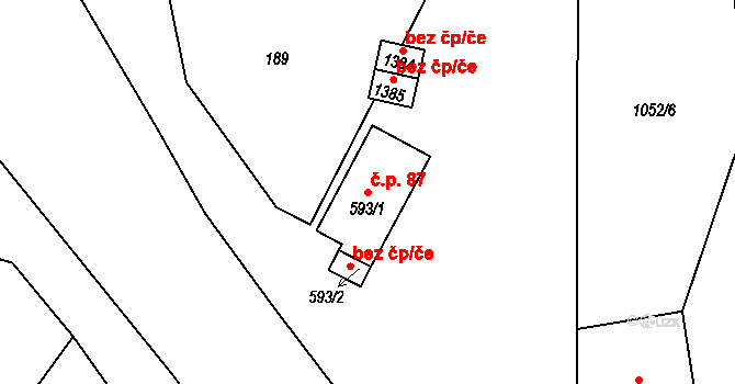 Poříčí 87, Broumov na parcele st. 593/1 v KÚ Broumov, Katastrální mapa