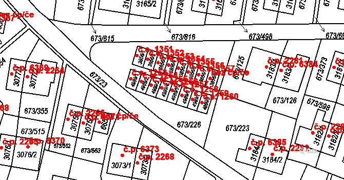 Zlín 1257 na parcele st. 4989/5 v KÚ Zlín, Katastrální mapa