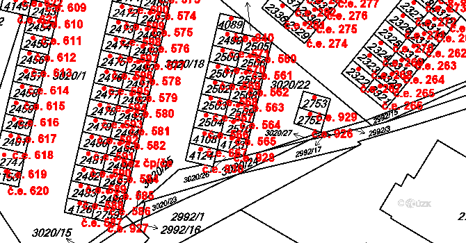 Kyjov 565 na parcele st. 2510 v KÚ Kyjov, Katastrální mapa