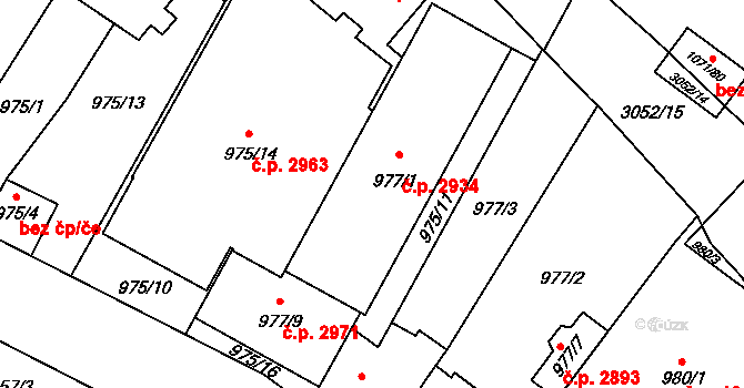 Předměstí 2934, Opava na parcele st. 977/1 v KÚ Opava-Předměstí, Katastrální mapa