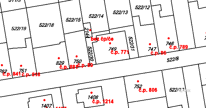 Vlašim 771 na parcele st. 749 v KÚ Vlašim, Katastrální mapa