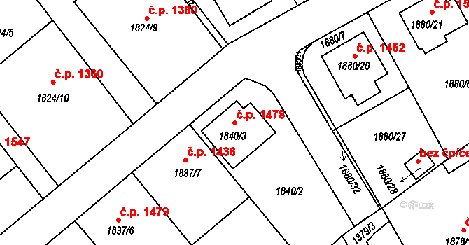 Velké Meziříčí 1478 na parcele st. 1840/3 v KÚ Velké Meziříčí, Katastrální mapa