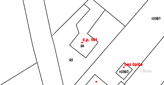Horní Loučky 101 na parcele st. 94 v KÚ Horní Loučky, Katastrální mapa