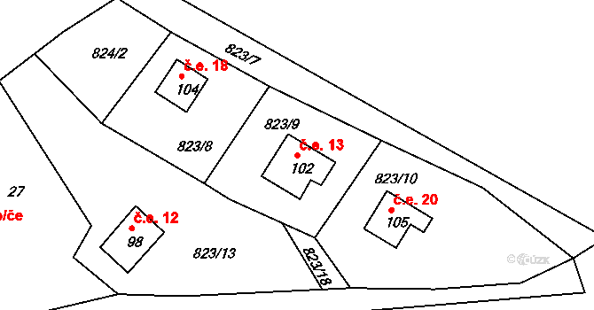 Salajna 13, Dolní Žandov na parcele st. 102 v KÚ Salajna, Katastrální mapa