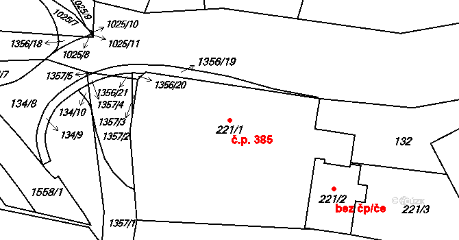 Plesná 385 na parcele st. 221/1 v KÚ Plesná, Katastrální mapa