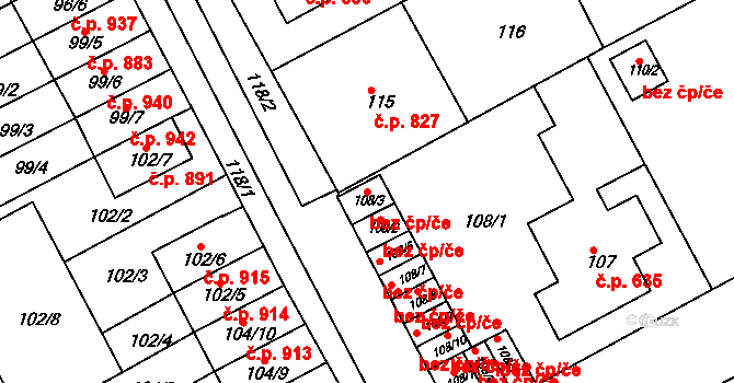 Letovice 38325811 na parcele st. 108/3 v KÚ Letovice, Katastrální mapa