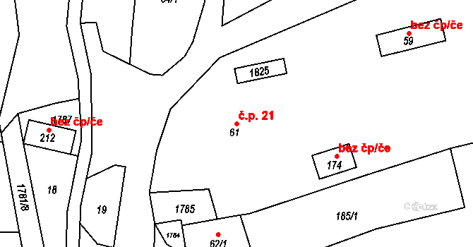 Březůvky 21 na parcele st. 61 v KÚ Březůvky, Katastrální mapa