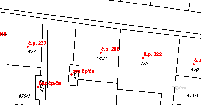 Lípa 202 na parcele st. 475/1 v KÚ Lípa nad Dřevnicí, Katastrální mapa