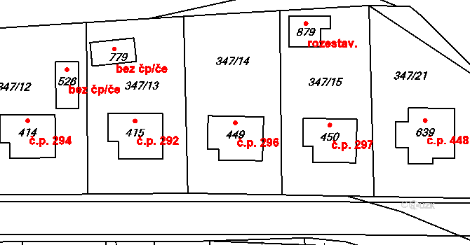 Kudlov 296, Zlín na parcele st. 449 v KÚ Kudlov, Katastrální mapa