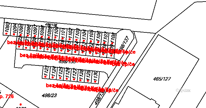 Znojmo 41654811 na parcele st. 1110 v KÚ Přímětice, Katastrální mapa