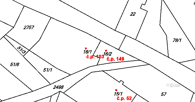 Klokočov 149, Vítkov na parcele st. 16/2 v KÚ Klokočov u Vítkova, Katastrální mapa