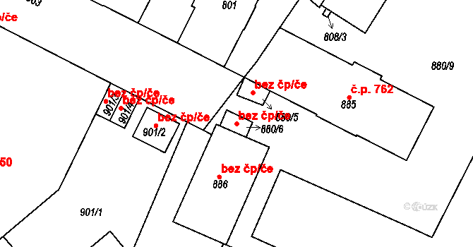 Přerov 43824811 na parcele st. 880/6 v KÚ Přerov, Katastrální mapa