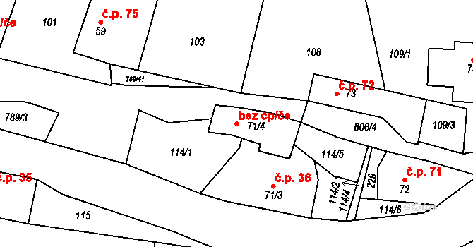 Vamberk 44232811 na parcele st. 71/4 v KÚ Merklovice, Katastrální mapa