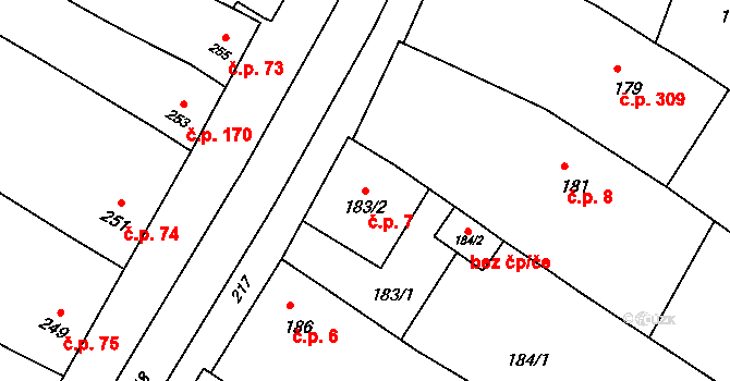 Kobeřice u Brna 7 na parcele st. 183/2 v KÚ Kobeřice u Brna, Katastrální mapa