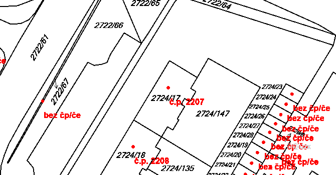 Předměstí 2207, Opava na parcele st. 2724/17 v KÚ Opava-Předměstí, Katastrální mapa