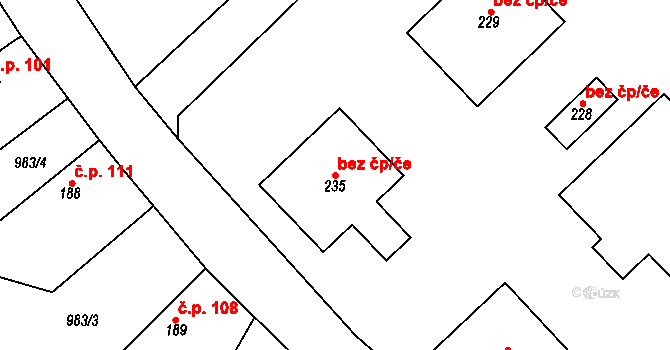 Horní Počaply 45340811 na parcele st. 235 v KÚ Horní Počaply, Katastrální mapa
