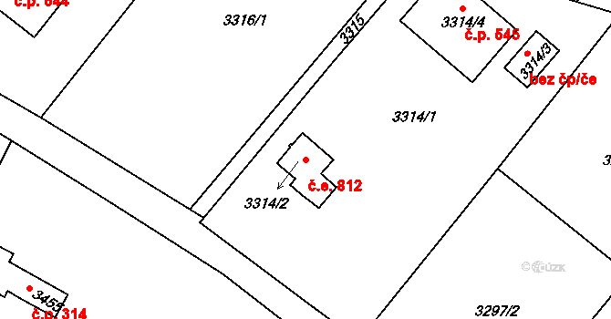 Choceňské Předměstí 812, Vysoké Mýto na parcele st. 3314/2 v KÚ Vysoké Mýto, Katastrální mapa