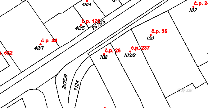Zlechov 26 na parcele st. 102 v KÚ Zlechov, Katastrální mapa