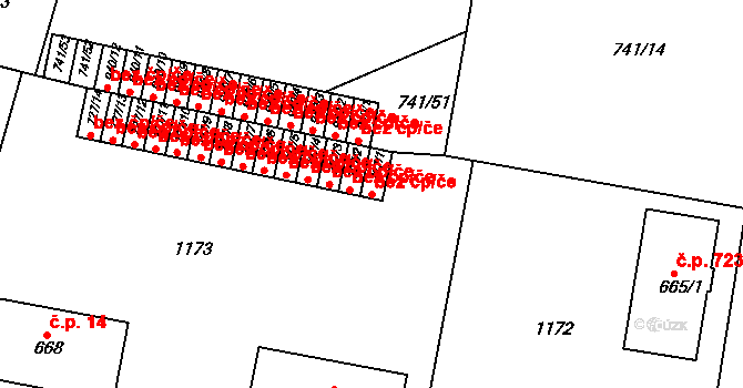 Hradec Králové 50156811 na parcele st. 727/1 v KÚ Nový Hradec Králové, Katastrální mapa