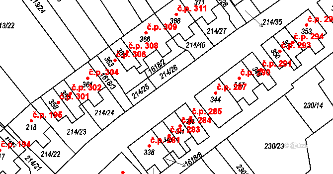 Lom 287 na parcele st. 344 v KÚ Lom u Mostu, Katastrální mapa