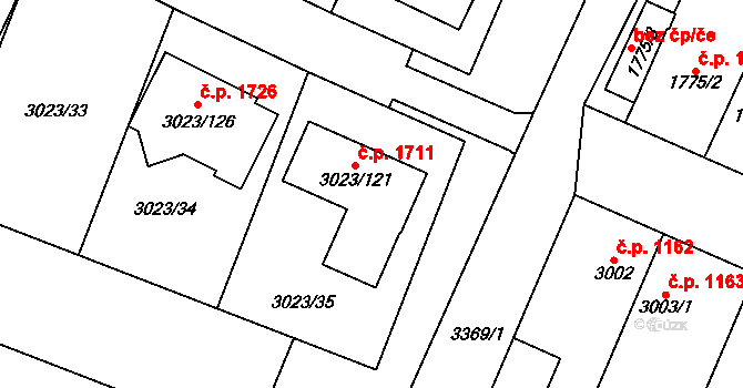 Mikulov 1711 na parcele st. 3023/121 v KÚ Mikulov na Moravě, Katastrální mapa