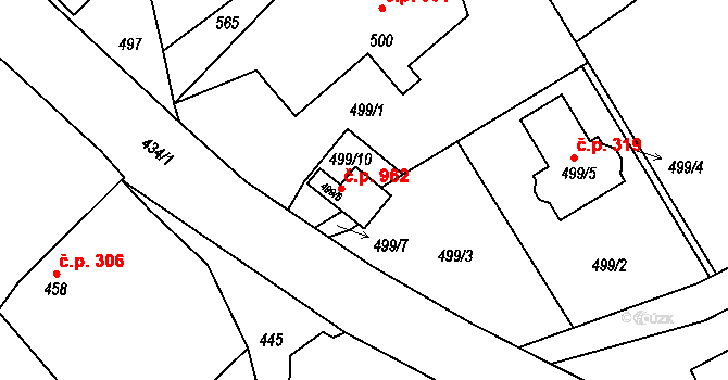 Rozkoš 962, Průhonice na parcele st. 499/6 v KÚ Hole u Průhonic, Katastrální mapa
