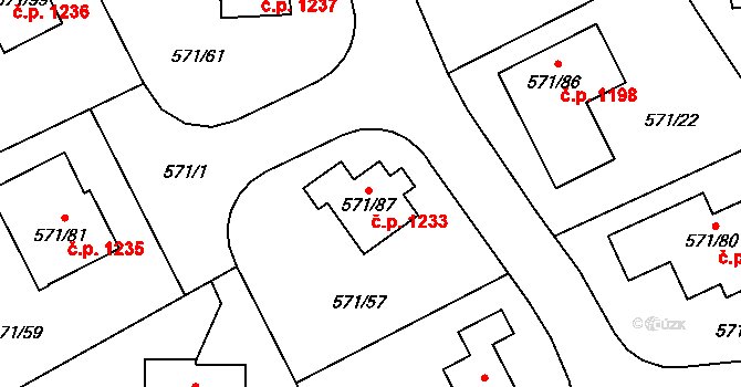 Mníšek pod Brdy 1233 na parcele st. 571/87 v KÚ Rymaně, Katastrální mapa