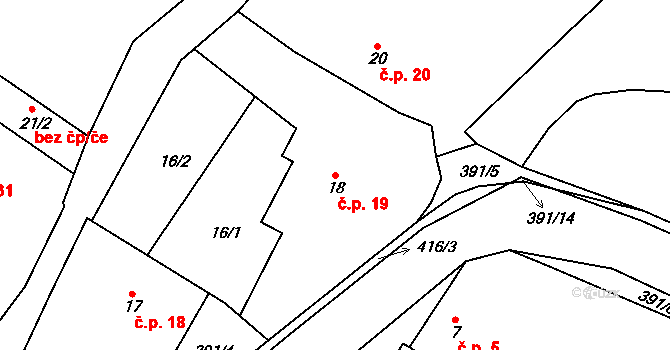 Třibřichy 19 na parcele st. 18 v KÚ Třibřichy, Katastrální mapa