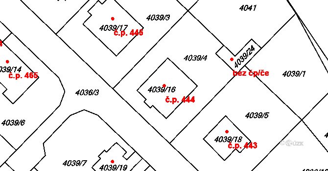 Choceňské Předměstí 444, Vysoké Mýto na parcele st. 4039/16 v KÚ Vysoké Mýto, Katastrální mapa