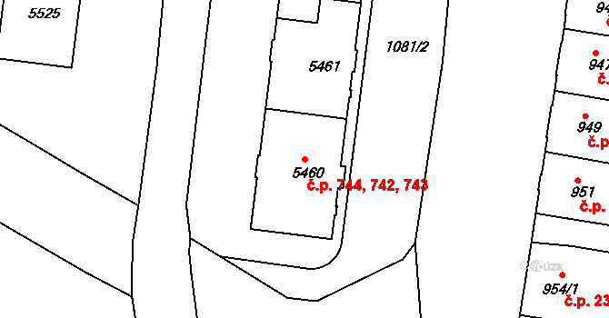 Litomyšlské Předměstí 742,743,744, Vysoké Mýto na parcele st. 5460 v KÚ Vysoké Mýto, Katastrální mapa