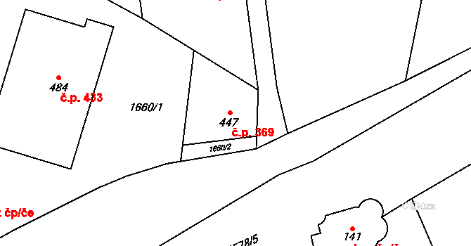 Hanušovice 369 na parcele st. 447 v KÚ Hanušovice, Katastrální mapa