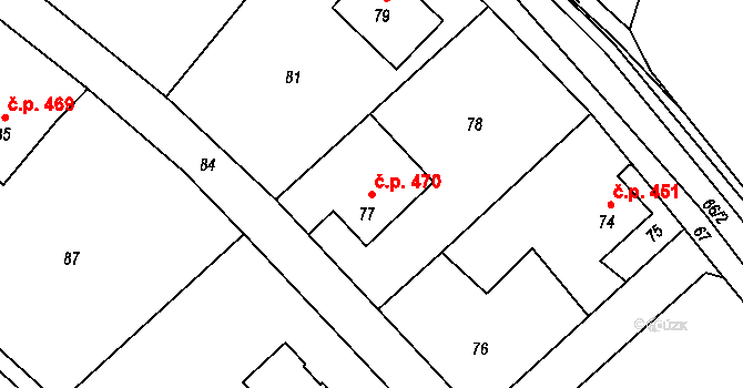 Rapotín 470 na parcele st. 77 v KÚ Rapotín, Katastrální mapa
