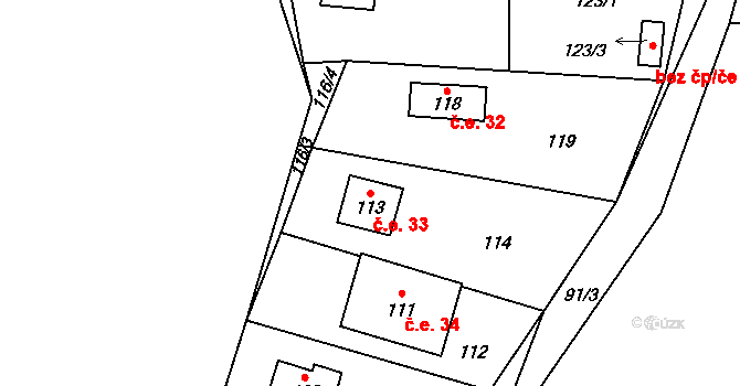 Beroun-Zdejcina 33, Beroun na parcele st. 113 v KÚ Zdejcina, Katastrální mapa