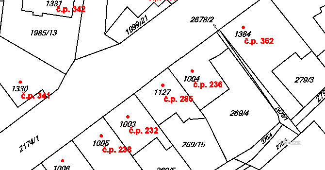 Beroun-Závodí 286, Beroun na parcele st. 1127 v KÚ Beroun, Katastrální mapa