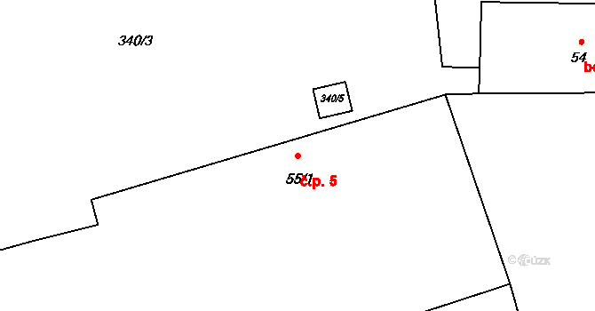 Želevčice 5, Slaný na parcele st. 55/1 v KÚ Dolín, Katastrální mapa