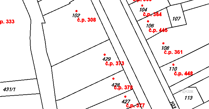 Kostelec nad Černými lesy 373 na parcele st. 429 v KÚ Kostelec nad Černými lesy, Katastrální mapa