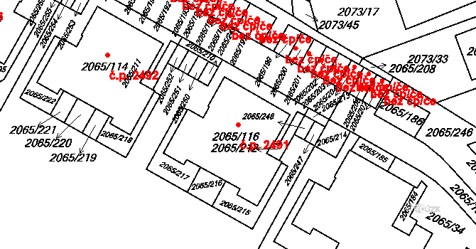 Boskovice 2491 na parcele st. 2065/116 v KÚ Boskovice, Katastrální mapa