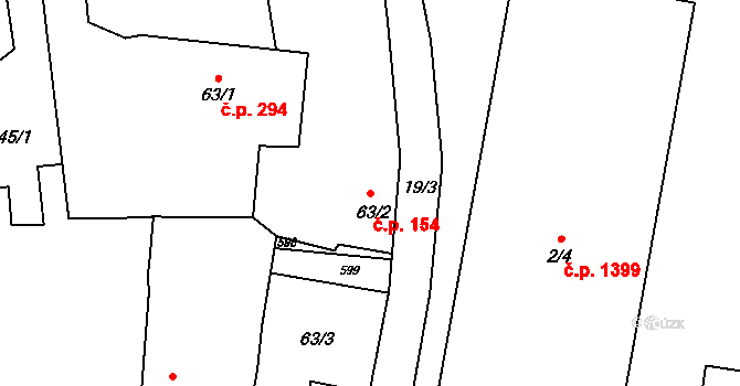 Rudná 154 na parcele st. 63/2 v KÚ Dušníky u Rudné, Katastrální mapa