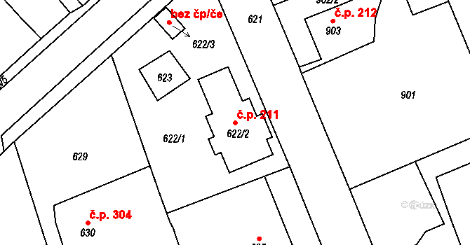 Dobřichovice 211 na parcele st. 622/2 v KÚ Dobřichovice, Katastrální mapa