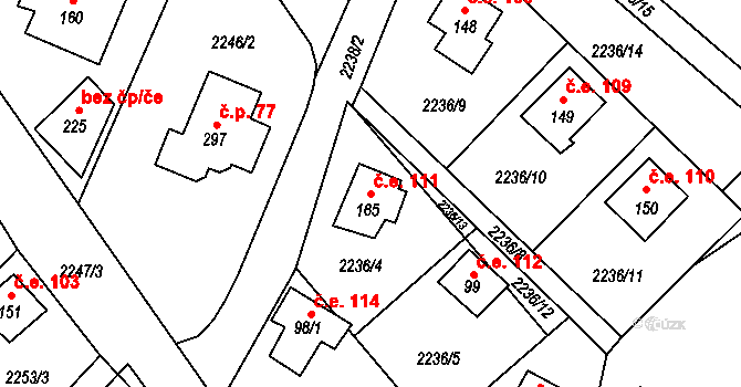 Skalice 111 na parcele st. 165 v KÚ Skalice nad Lužnicí, Katastrální mapa