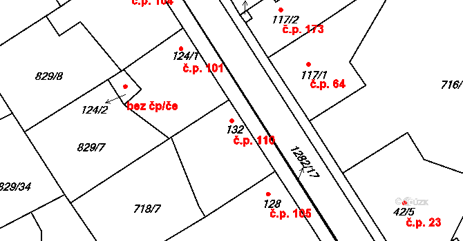 Hrádek 110 na parcele st. 132 v KÚ Hrádek u Sušice, Katastrální mapa