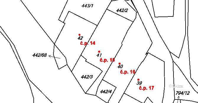 Plískov 15 na parcele st. 41 v KÚ Plískov, Katastrální mapa