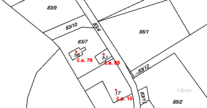 Rudov 85, Míčov-Sušice na parcele st. 57 v KÚ Rudov, Katastrální mapa