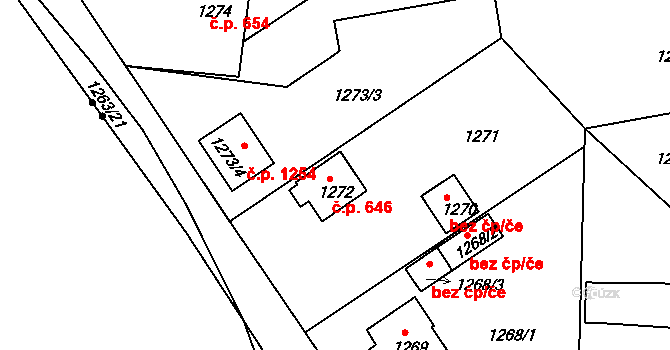 Třemošná 646 na parcele st. 1272 v KÚ Třemošná, Katastrální mapa