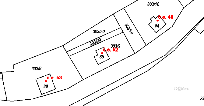 Počaply 52, Sezemice na parcele st. 85 v KÚ Počaply nad Loučnou, Katastrální mapa
