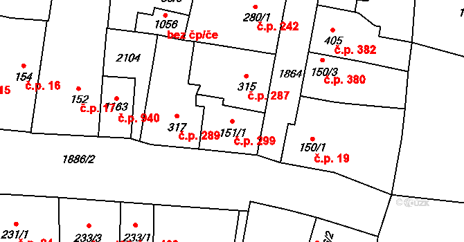 Sezemice 299 na parcele st. 151/1 v KÚ Sezemice nad Loučnou, Katastrální mapa