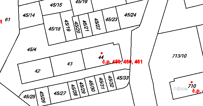 Vejprnice 459,460,461 na parcele st. 44 v KÚ Vejprnice, Katastrální mapa