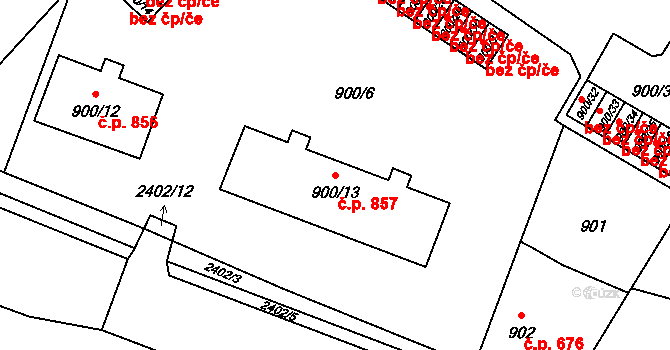Holice 857 na parcele st. 900/13 v KÚ Holice v Čechách, Katastrální mapa